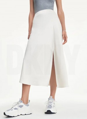 White Women's DKNY Silky Satin Slip With Slit Skirts | Australia-D0737