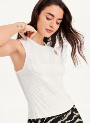 White Women's DKNY Sleeveless Crewneck Crop Sweater Tank Tops | Australia-D1426