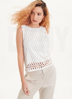 White Women's DKNY Sleeveless Perforated Tank Tops | Australia-D1824