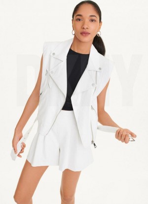 White Women's DKNY Sleeveless Vegan Leather Moto Jackets | Australia-D0281
