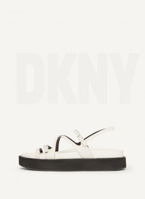White Women's DKNY Strappy Flat Form Sandals | Australia-D0932