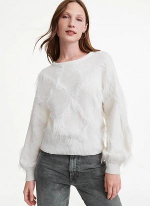 White Women's DKNY Textured Sweaters | Australia-D0826