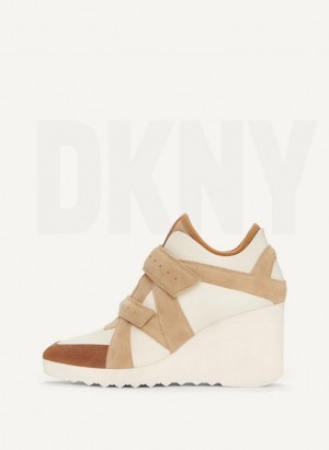 White Women's DKNY Velcro Wedge Sneakers | Australia-D1975