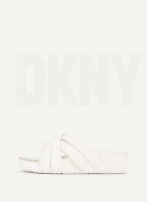 White Women's DKNY Vienna Puffy Strap Slides | Australia-D1865