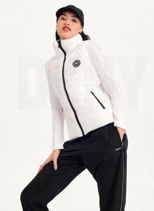 White Women's DKNY Wet Token Logo Puffer Vest Coats | Australia-D0232