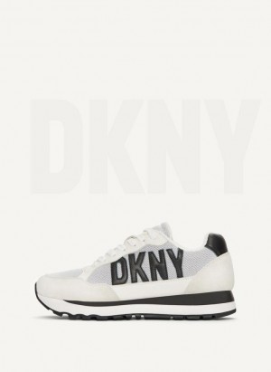 White / Black Women's DKNY Exploded Logo Retro Sneakers | Australia-D1310