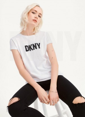 White / Black Women's DKNY Foundation Logo T Shirts | Australia-D1187