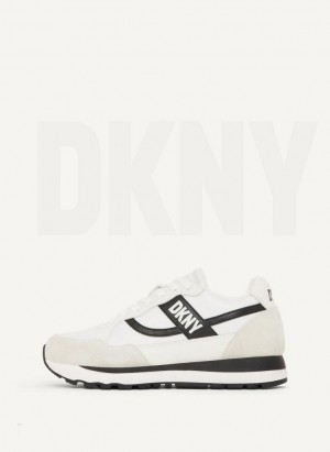 White / Black Women's DKNY Logo Retro Sneakers | Australia-D0290