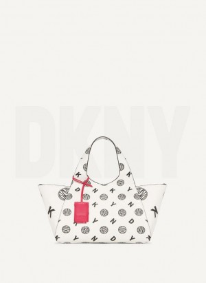 White / Black Women's DKNY The Medium Logo Effortless Tote Crossbody Bags | Australia-D0601