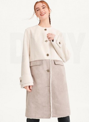 White / Brown Women's DKNY Mixed Media Coats | Australia-D1845