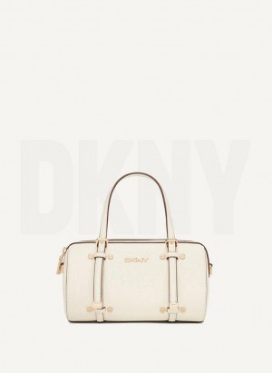 White / Gold Women's DKNY Bo Mini Duffle Crossbody Bags | Australia-D1387