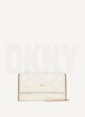 White / Gold Women's DKNY Quilted On A Chain Wallets | Australia-D1947
