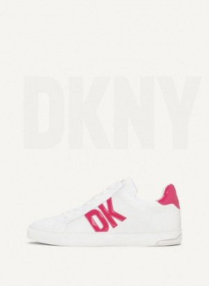 White / Pink Women's DKNY Abeni Lace Up Sneakers | Australia-D1705