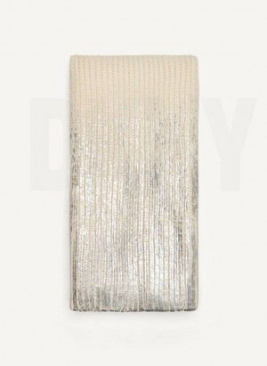 White / Silver Women's DKNY Metallic Rib Knit Oblong Scarf | Australia-D1003