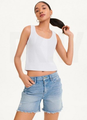 White / Silver Women's DKNY Sleeveless Lurex Ribbed Sweater Tank Tops | Australia-D0828