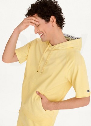 Yellow Men's DKNY Short Sleeve Pigment Dye Hoodies | Australia-D0859
