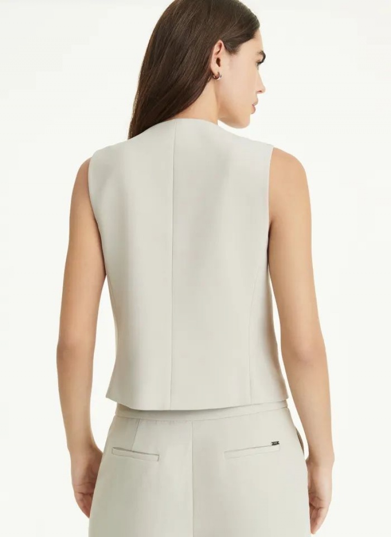 Beige Women's DKNY Besom Pocket Vest Jackets | Australia-D1585