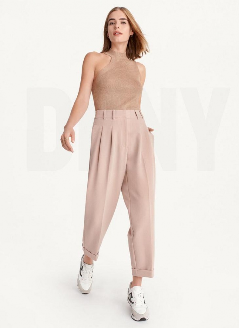 Beige Women's DKNY High Rise Pleat Rolled Cuff Pants | Australia-D1413