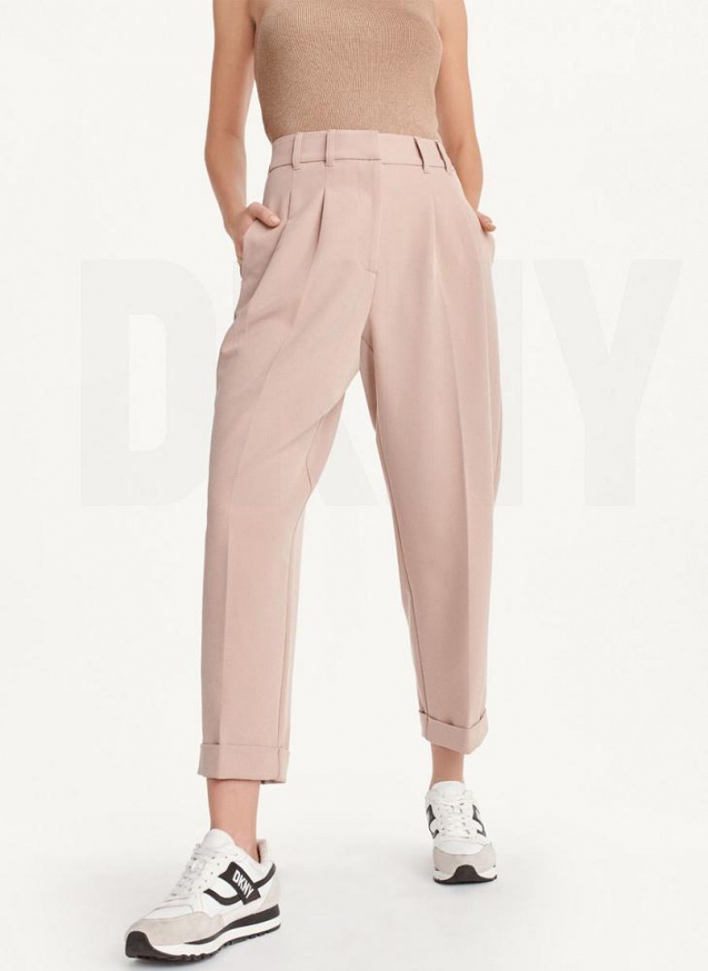 Beige Women\'s DKNY High Rise Pleat Rolled Cuff Pants | Australia-D1413
