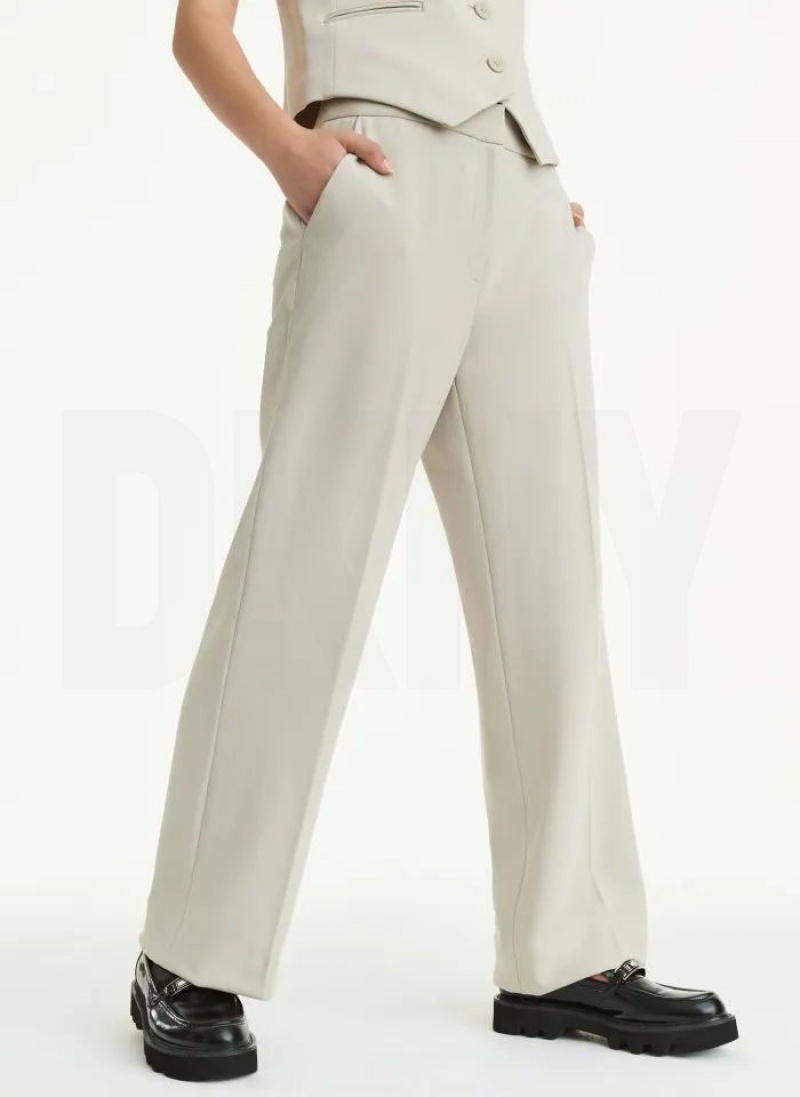 Beige Women\'s DKNY High Waist Wide Leg Pants | Australia-D0925