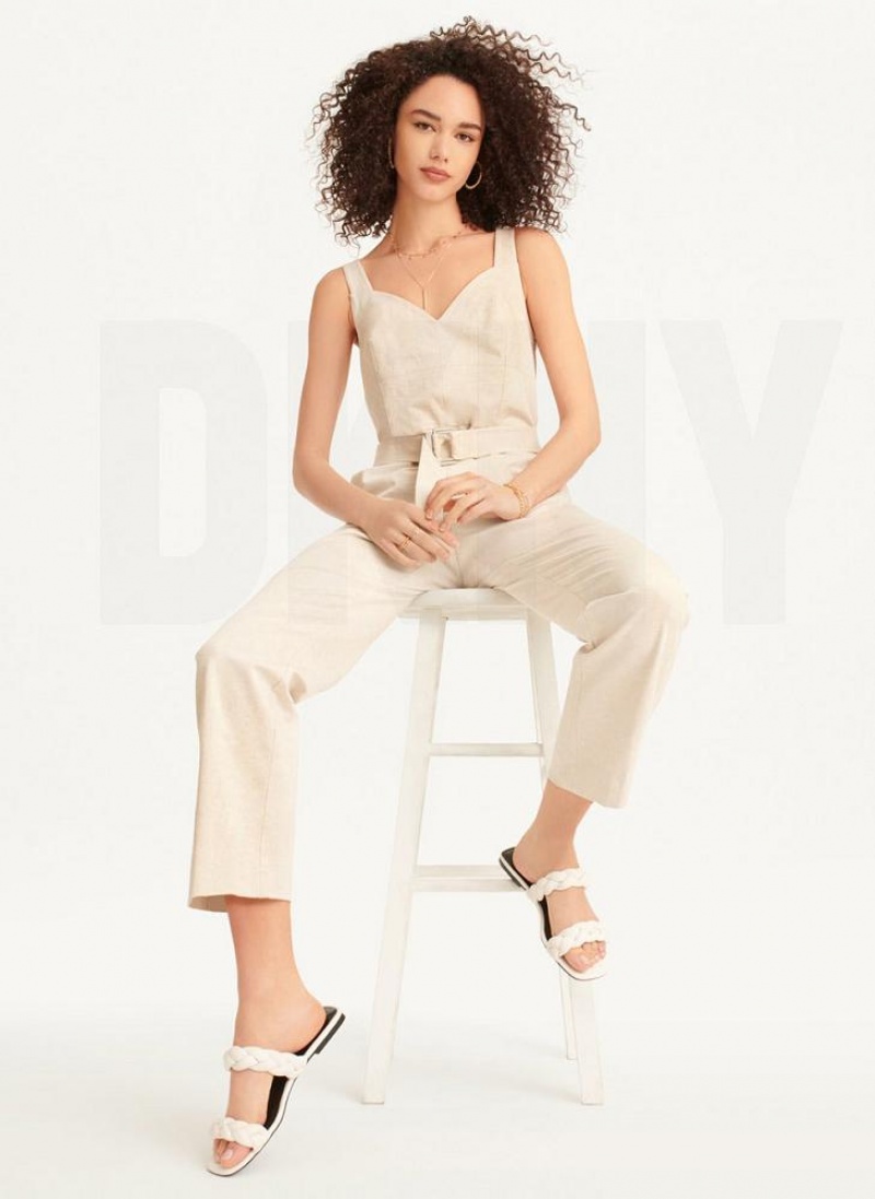 Beige Women's DKNY Linen Belted Jumpsuits | Australia-D1879