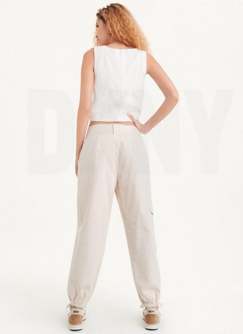 Beige Women's DKNY Linen Pants | Australia-D1634