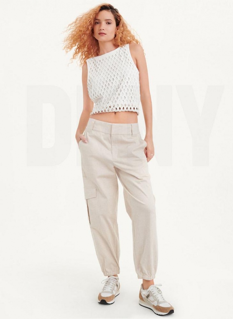 Beige Women's DKNY Linen Pants | Australia-D1634