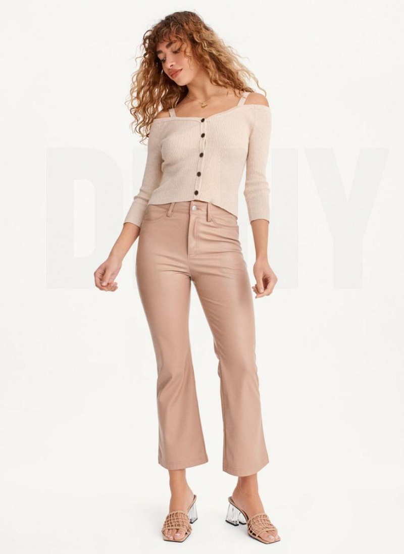 Beige Women's DKNY Long Sleeve Cold Shoulder Sweaters | Australia-D1708