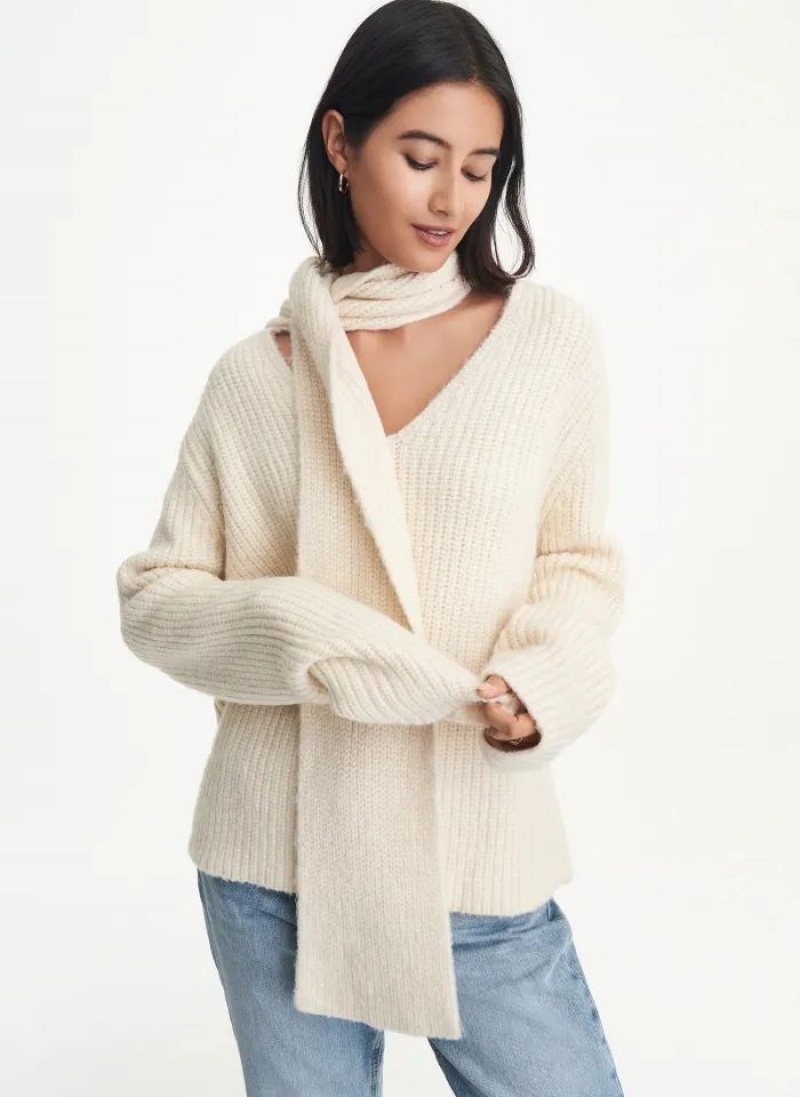 Beige Women\'s DKNY Long Sleeve Scarf Sweaters | Australia-D0655