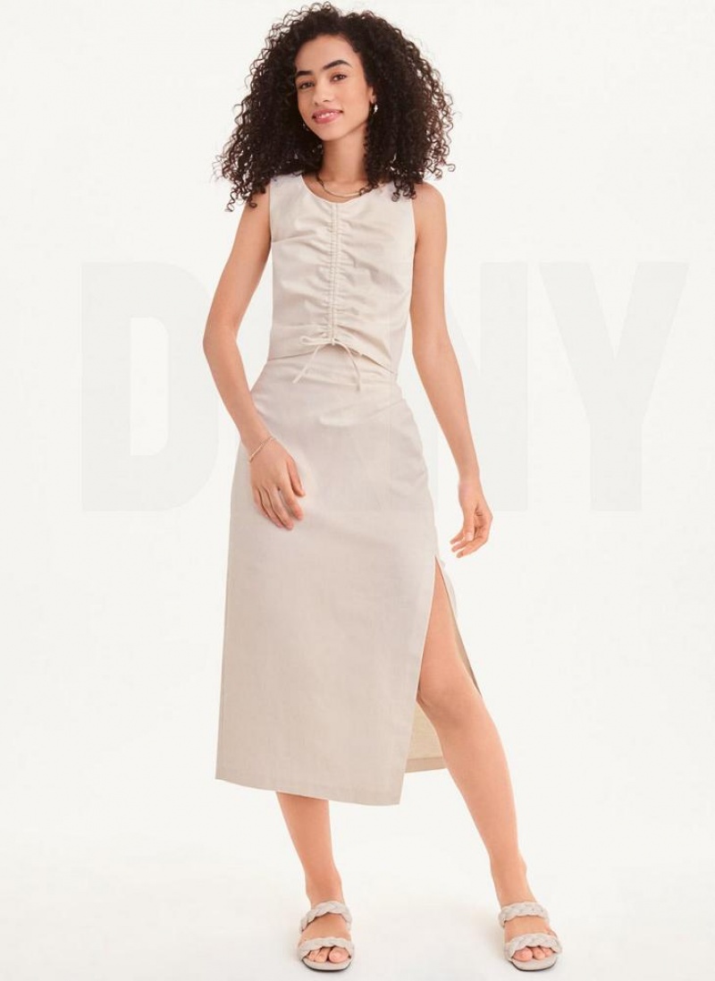 Beige Women's DKNY Long with Slit Skirts | Australia-D1045