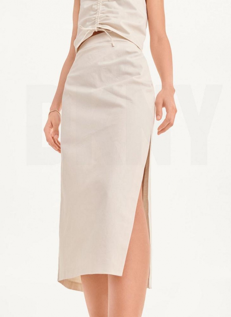 Beige Women\'s DKNY Long with Slit Skirts | Australia-D1045