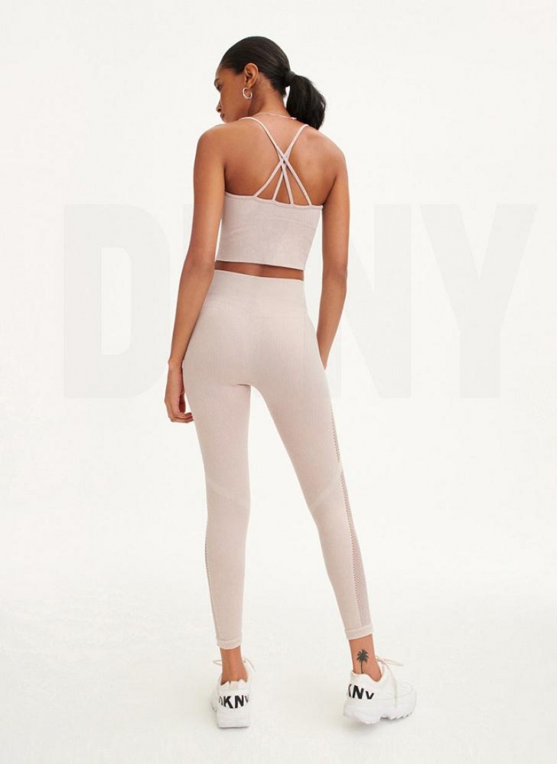 Beige Women's DKNY Rib Knit High Waisted Seamless Leggings | Australia-D1601