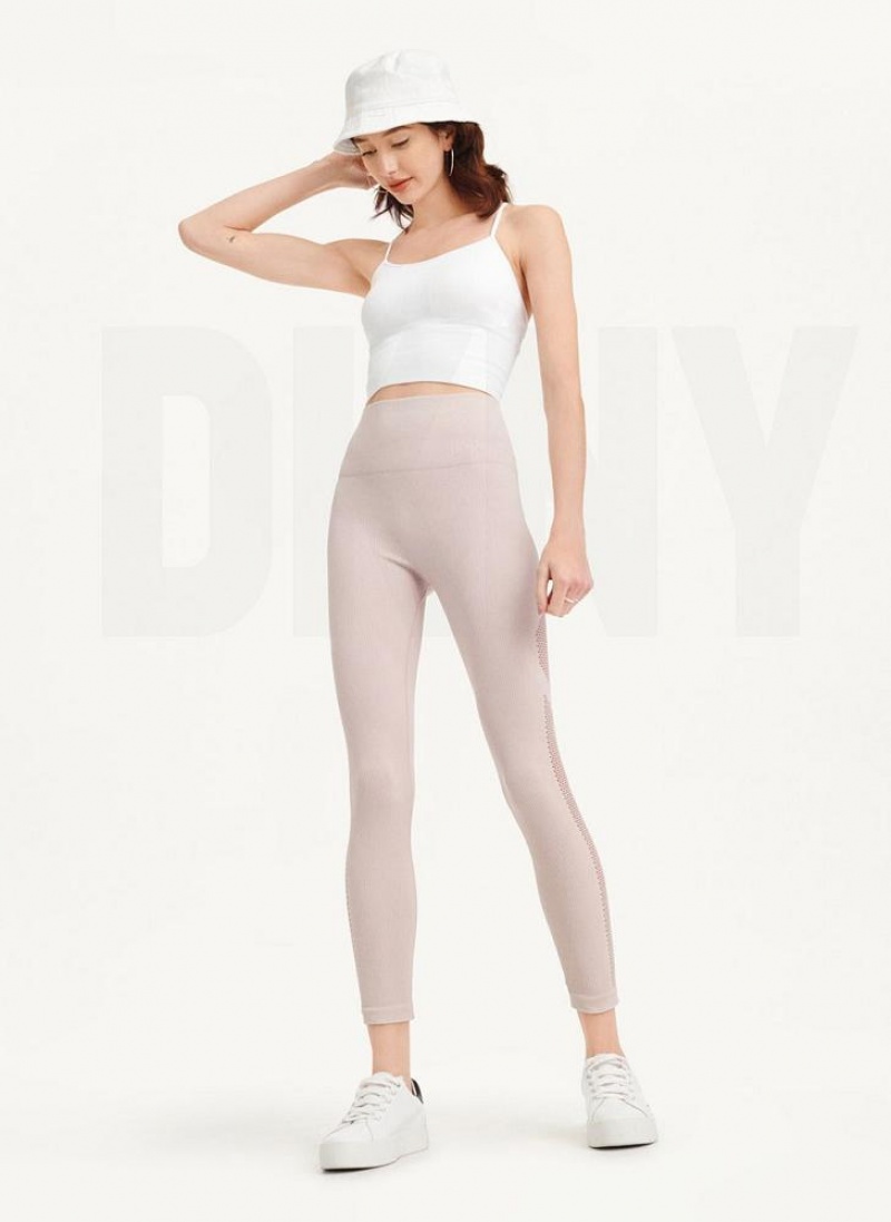 Beige Women's DKNY Rib Knit High Waisted Seamless Leggings | Australia-D1601