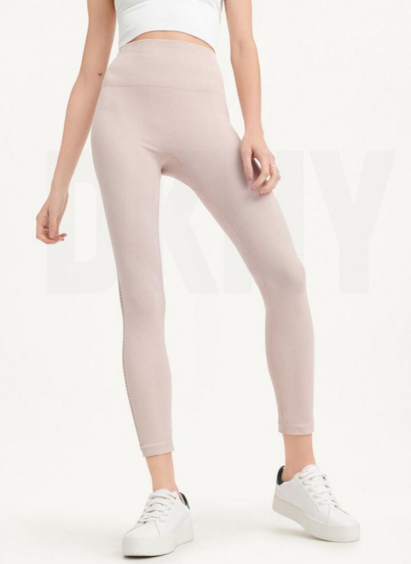 Beige Women's DKNY Rib Knit High Waisted Seamless Leggings | Australia-D1601