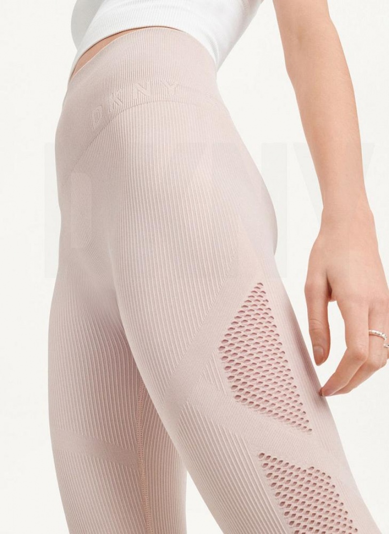 Beige Women's DKNY Rib Knit High Waisted Seamless Leggings | Australia-D1601