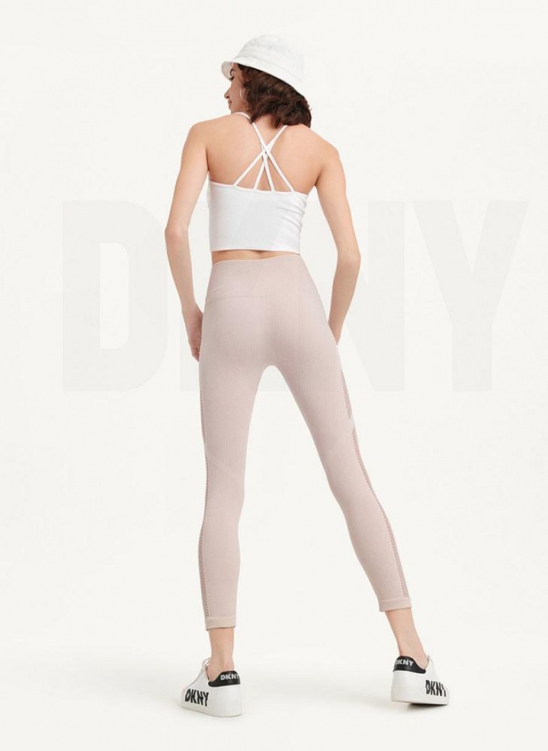 Beige Women's DKNY Rib Knit High Waisted Seamless Leggings | Australia-D1601