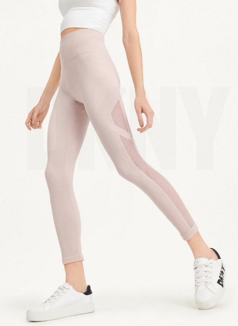 Beige Women\'s DKNY Rib Knit High Waisted Seamless Leggings | Australia-D1601