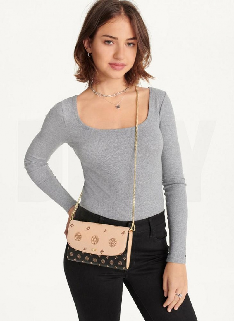 Beige Women's DKNY Sidney Wallet On A Chain Crossbody Bags | Australia-D0289