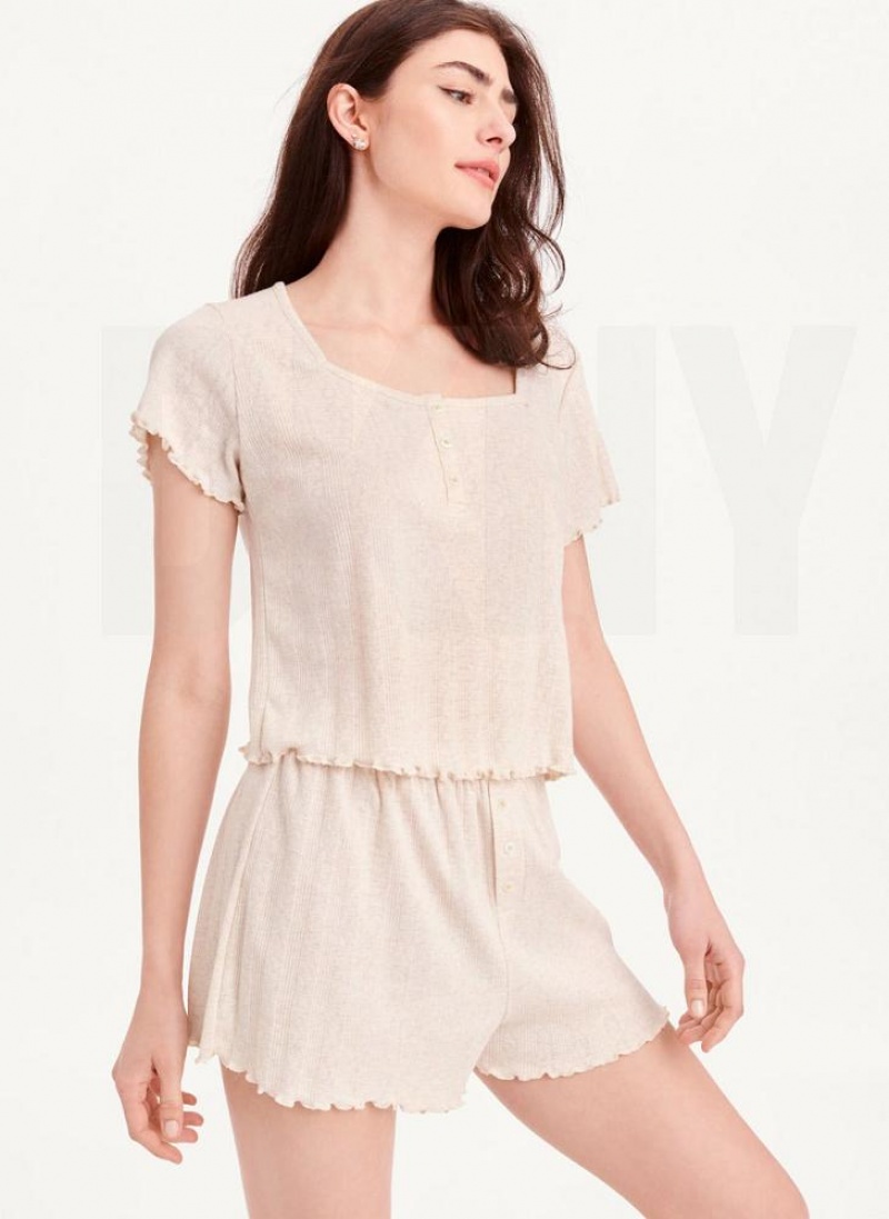 Beige Women\'s DKNY Top And Boxer Short Sleep Set Pajamas | Australia-D0880