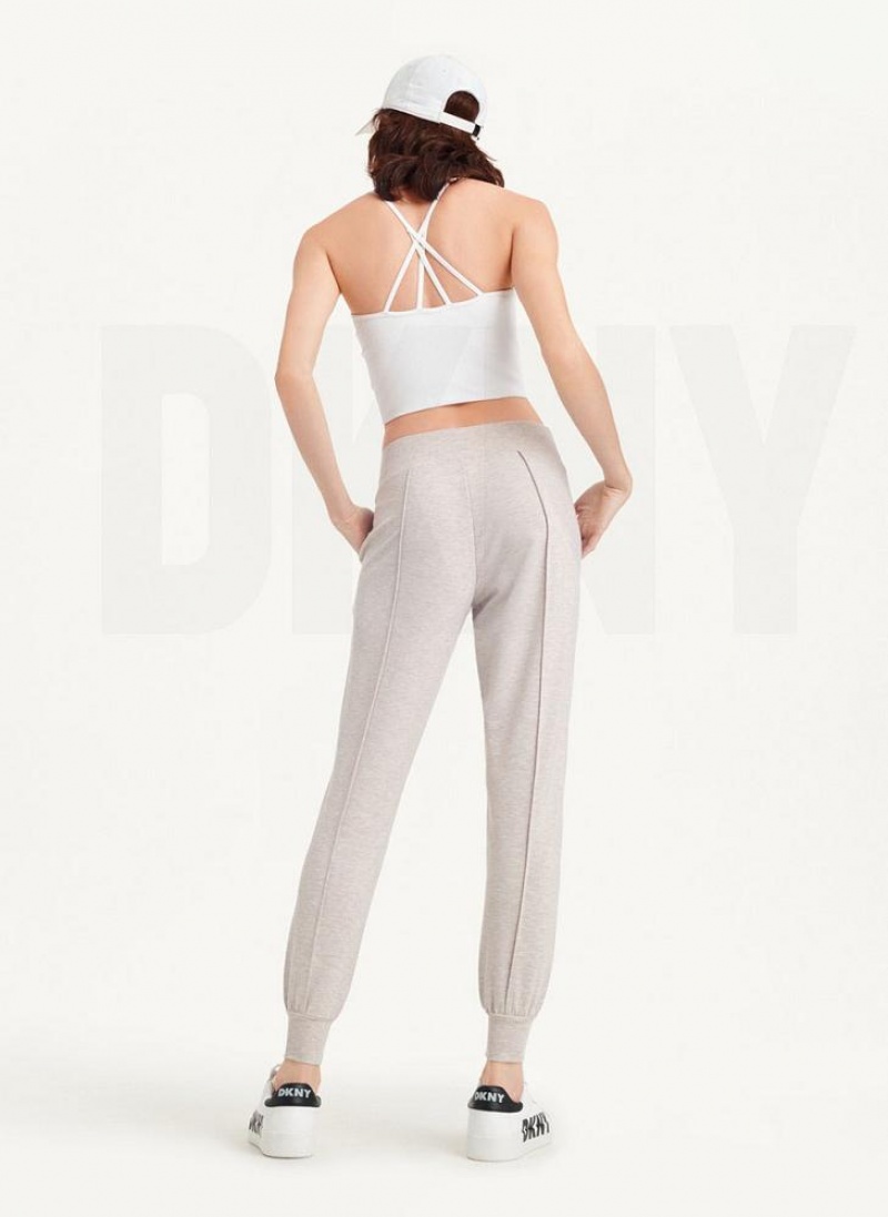 Beige Women's DKNY Yoga Terry Pintuck Joggers | Australia-D1159