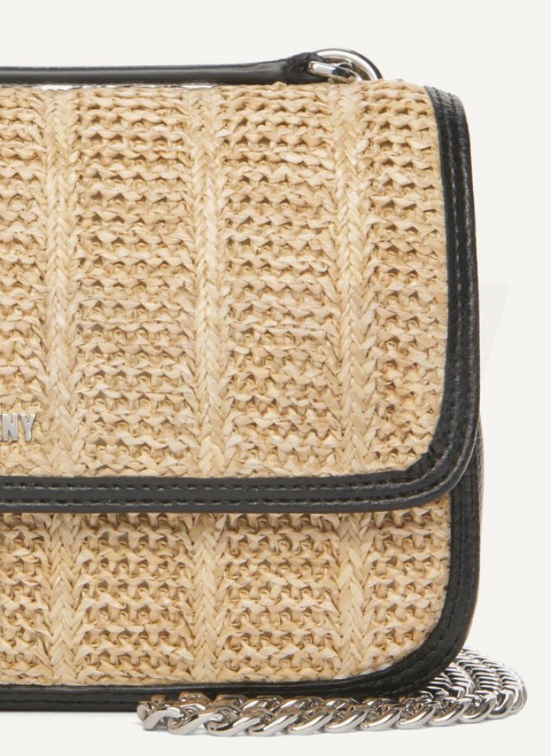 Beige / Black Women's DKNY Sina Basketweave Flap Shoulder Bags | Australia-D0138