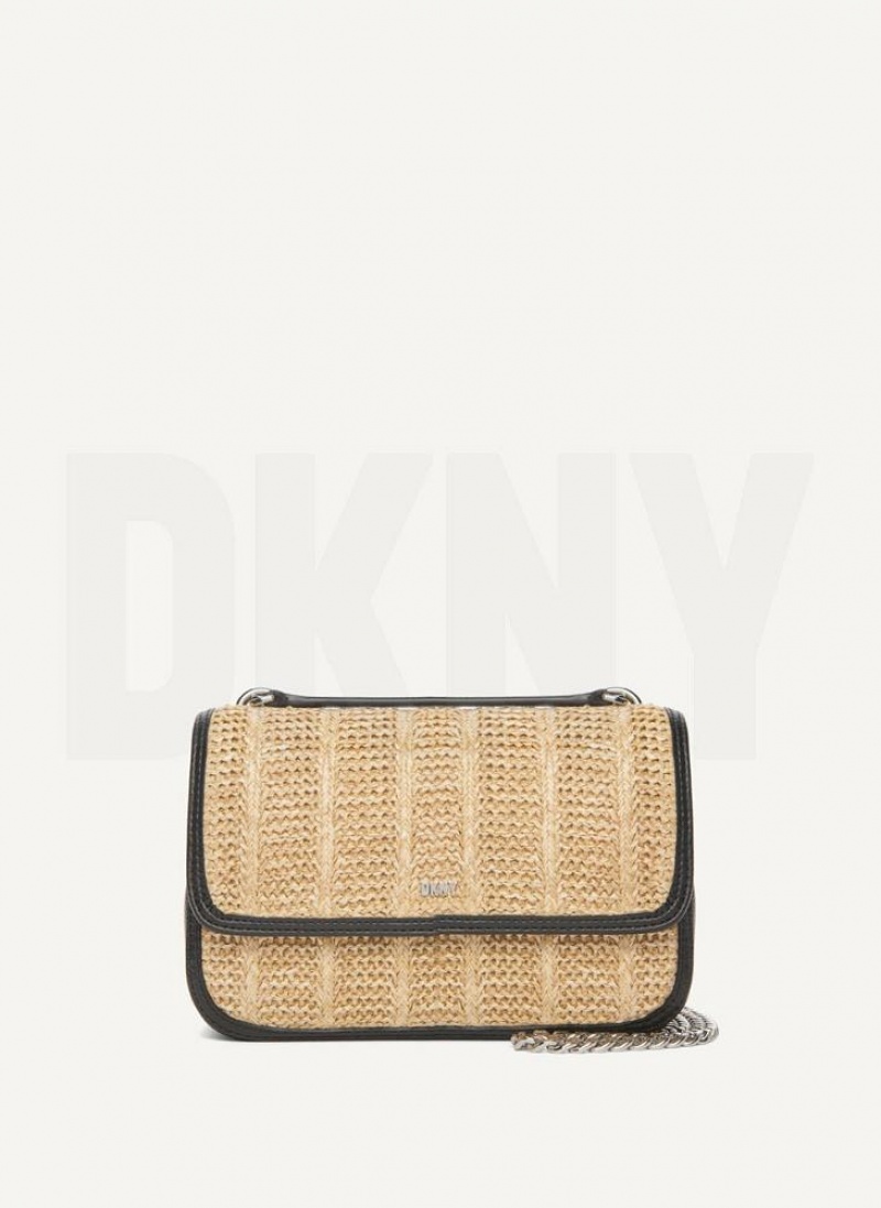 Beige / Black Women\'s DKNY Sina Basketweave Flap Shoulder Bags | Australia-D0138