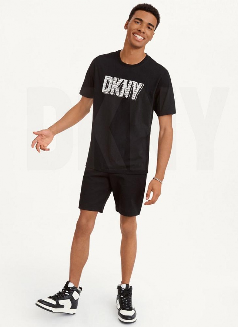Black Men's DKNY 3D Logo T Shirts | Australia-D0603