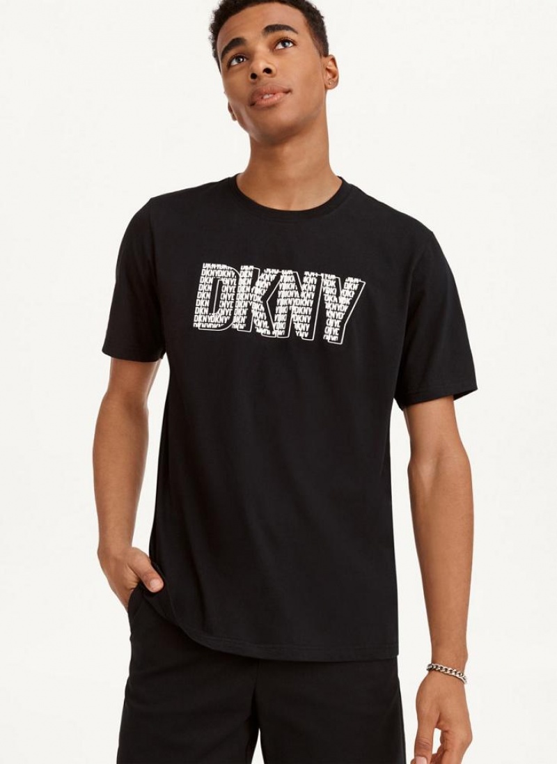 Black Men's DKNY 3D Logo T Shirts | Australia-D0603