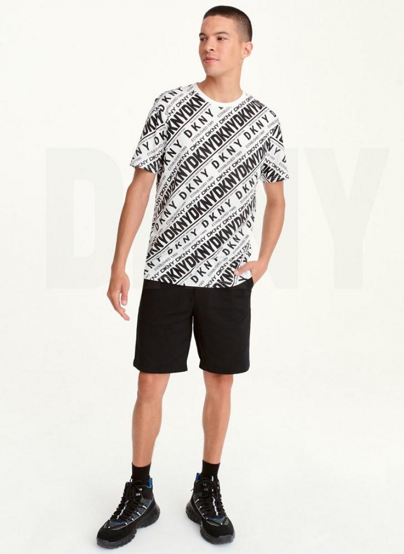 Black Men's DKNY ALLOVER DIAGONAL LOGO T Shirts | Australia-D0426