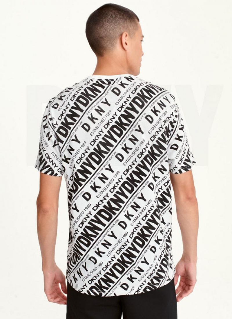 Black Men's DKNY ALLOVER DIAGONAL LOGO T Shirts | Australia-D0426