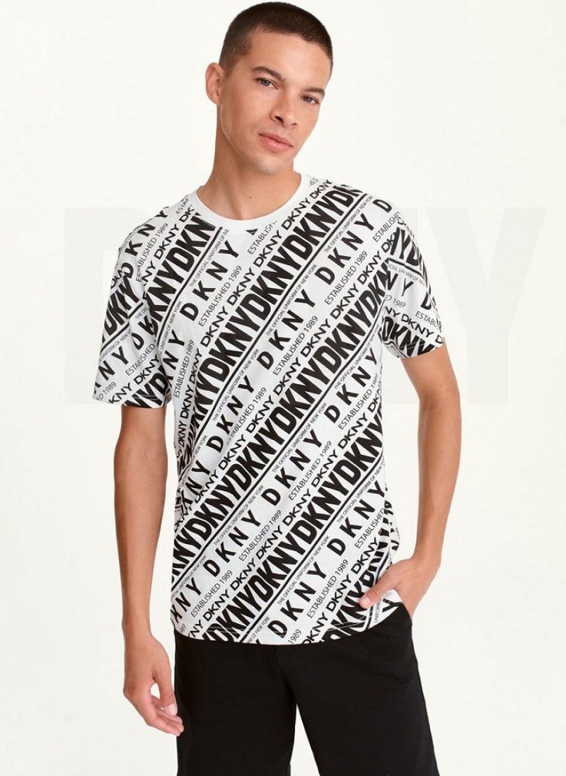 Black Men\'s DKNY ALLOVER DIAGONAL LOGO T Shirts | Australia-D0426