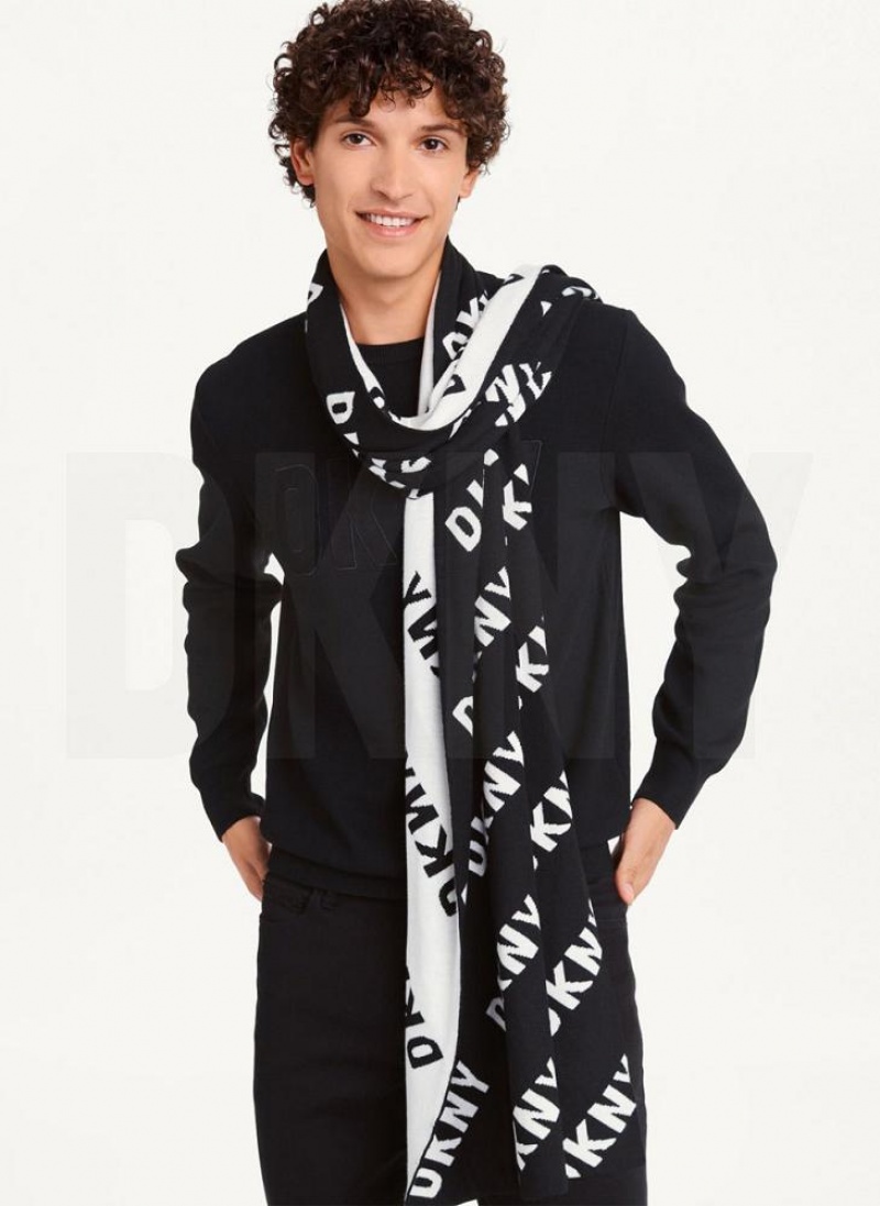 Black Men's DKNY Allover Logo Scarf | Australia-D0360