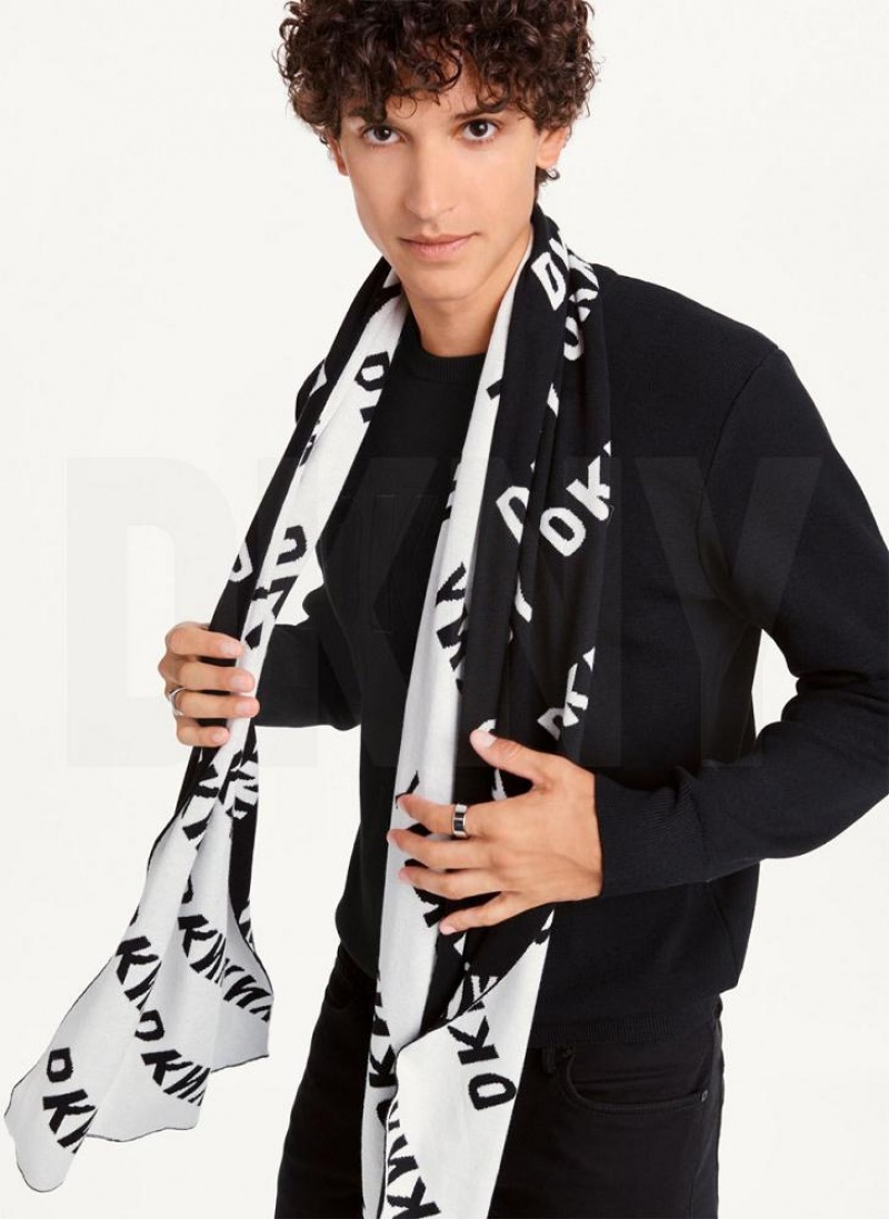 Black Men\'s DKNY Allover Logo Scarf | Australia-D0360