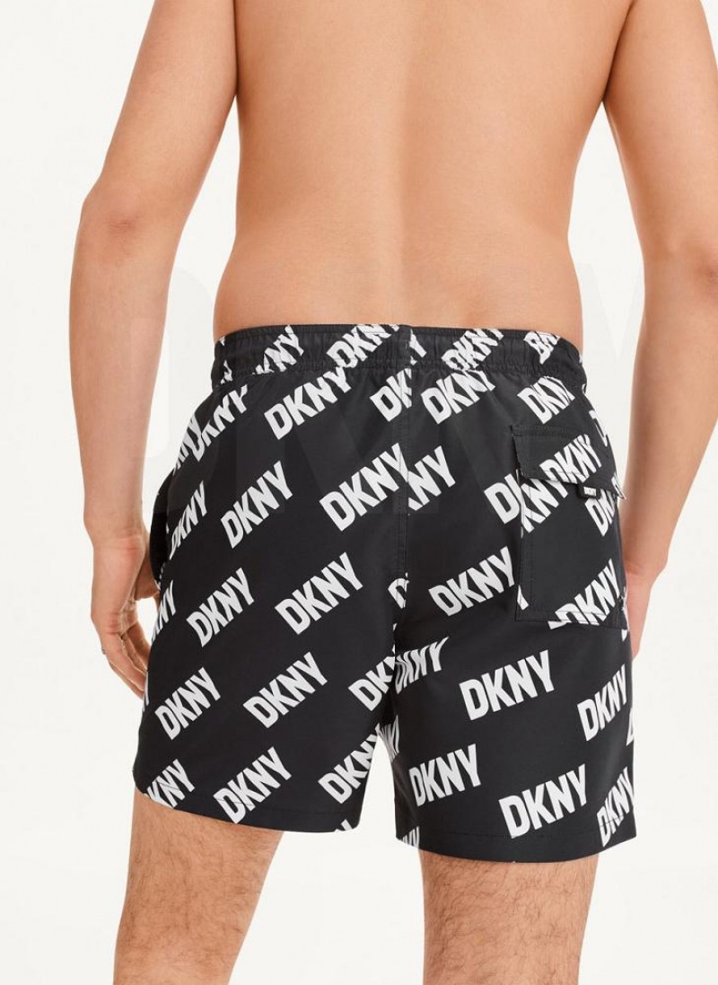 Black Men's DKNY Allover Logo Swims Shorts | Australia-D0226